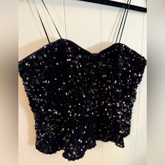 PANTS STORE NWT Black Sequin Party Evening Top, Size S - Picture 2 of 9